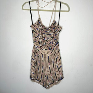 NWT X By NBD Nea Romper Aztec Tan Multi Color Beaded Striped Jumpsuit Large